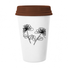 Hand Drawn Chrysanthemum Line Illustration Mug Coffee Drinking Glass Pottery Cerac Cup Lid