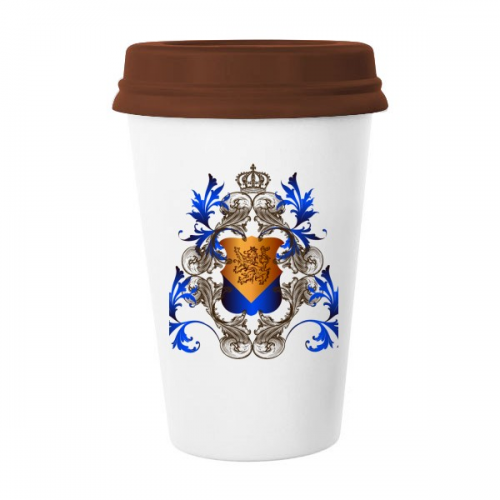 medieval knights of eu crown emblem shield mug coffee drinking glass pottery cerac cup lid