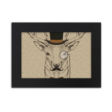 英伦风带帽子眼镜和领结的绅士胡子鹿 实木相框摆台黑色家居装饰画框6寸