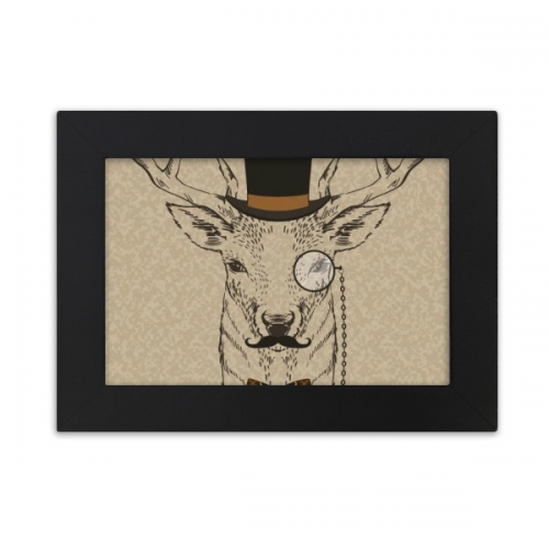 英伦风带帽子眼镜和领结的绅士胡子鹿 实木相框摆台黑色家居装饰画框6寸