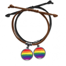 stippling rainbow   lgbt bracelet double leather  wristband couple set 