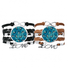 cartoon dolphins whales blue waves bracelet hand strap leather  wristband double set 