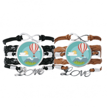 hot air balloon sun cloud pattern bracelet hand strap leather  wristband double set 