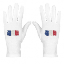 France Simple Grid National Flag White Nylon Etiquette Gloves Wrist Protective