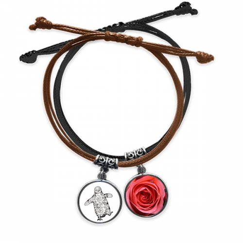 cute clumsy penguin animal portrait sketch bracelet  hand chain leather rose wristband