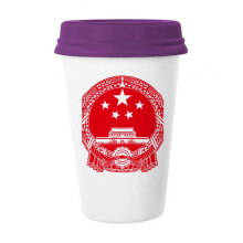 Chinese National Emblem Red Symbol Coffee Mug Glass Pottery Cerac Cup Lid 