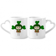  luck green leave grass uu couple porcelain mug set cerac lover cup heart handle