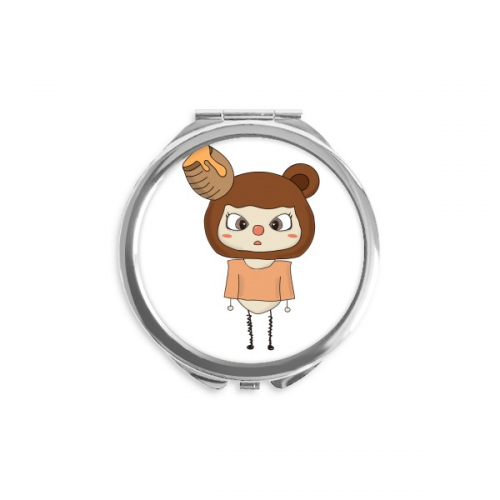 动物熊棕色大自然蜂蜜悠悠 圆形化妆小镜子迷你便携双面镜礼物