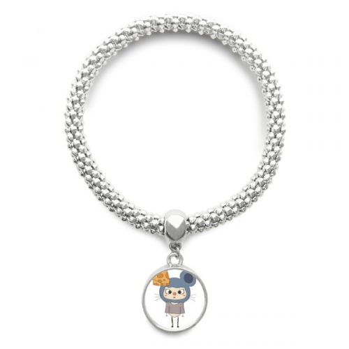 Animal Mouse Nature Gray Cheese UU Sliver Bracelet Pendant Jewelry Chain Adjustable Bangle