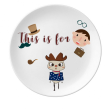 America Country Flag Cowboy Flag UU Father  Dessert Plate Decorative Porcelain 8 inch Dinner Home