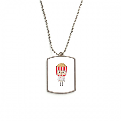 Food Popcorn Oil Snack Movie Delicious UU Stainless Steel Chain Dog Tag Pendant Pet Necklace
