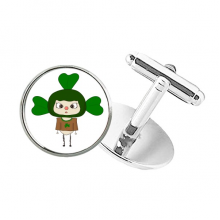 植物三叶草幸运绿色叶子悠悠 圆形饰钉衬衫袖扣