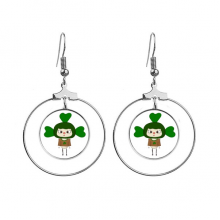  clover luck green leave grass uu ears dangle hoop jewelry drop circle