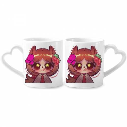 Squirrel Rose Wave Point Couple Porcelain Mug Set Cerac Lover Cup Heart Handle