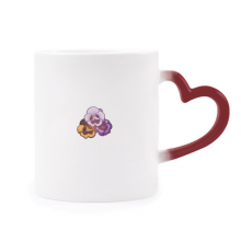 冰岛三色堇植物 加热变色陶瓷马克杯红色心形把手