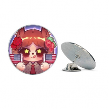 松鼠美国旗玫瑰花 银色金属饰钉胸针装饰