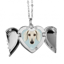 long face white saluki dog pet animal angel wings necklace pendant fashion 