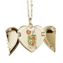 Strawberry Fruit Juice Illustration Pattern Folded Wings Peach Heart Pendant Necklace