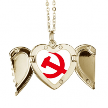 中国共产党党徽红色标志图案 折叠翅膀桃心形吊坠项链