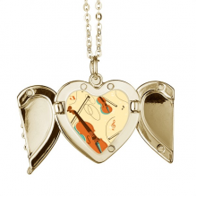 Violin Music Instruments Pattern Folded Wings Peach Heart Pendant Necklace Violin Music Instruments Pattern Folded Wings Peach Heart Pendant Necklace