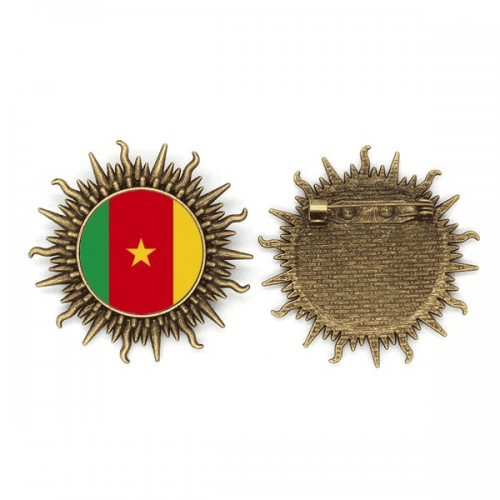 喀麦隆国旗非洲国家象征符号图案 复古金属太阳胸针挂钩别针