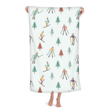 Winter Sport Skiing Athlete Cartoon Illustration Hand Towel Bath Facecloth Soft Cotton Washcloth