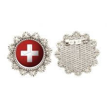 Switzerland National Flag Football Silver Flower Brooch Hook Pin Breastpin