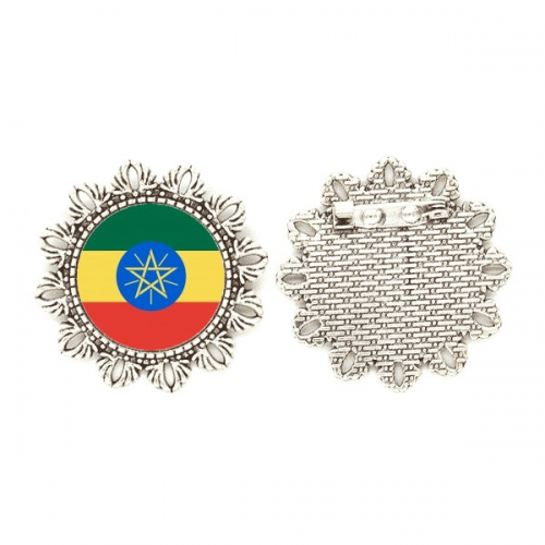 ethiopia national flag afcountry silver flower brooch hook pin breastpin