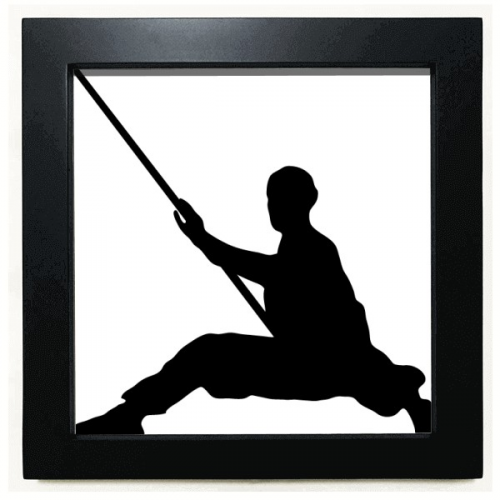 Shaolin Stick Chinese Monk Soldier Culture Black Square Frame Picture Wall Tabletop