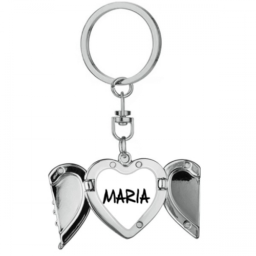 Special Handwriting English Name MARIA Heart Angel Wing Key Chain Holder Special Handwriting English Name MARIA Heart Angel Wing Key Chain Holder