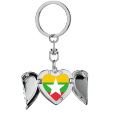 Myanmar National Flag Asia Country Heart Angel Wing Key Chain Holder