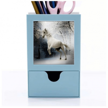 白马树木自然景色 抽屉笔筒文具办公收纳盒