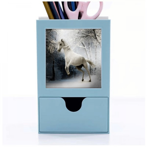 白马树木自然景色 抽屉笔筒文具办公收纳盒 白马树木自然景色 抽屉笔筒文具办公收纳盒