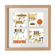 怀旧新加坡地标图 正方形木制相框4连画