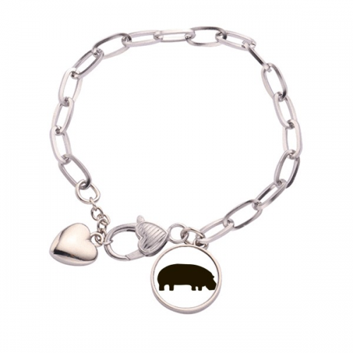 Black Hippopotamus Animal Portrayal Heart Chain Bracelet Jewelry Charm Fashion Black Hippopotamus Animal Portrayal Heart Chain Bracelet Jewelry Charm Fashion