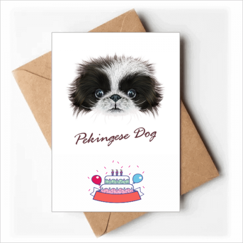 Black and white Cute Pekingese Dog Pet Animal Happy Birthday Greeting Cards Envelopes Blank