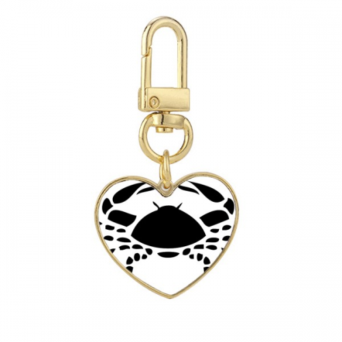 星座巨蟹座标志剪影插画图案 金色心形钥匙扣金属钥匙圈