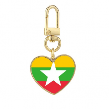 Myanmar National Flag Asia Country Gold Heart Keychain Metal Keyring Holder