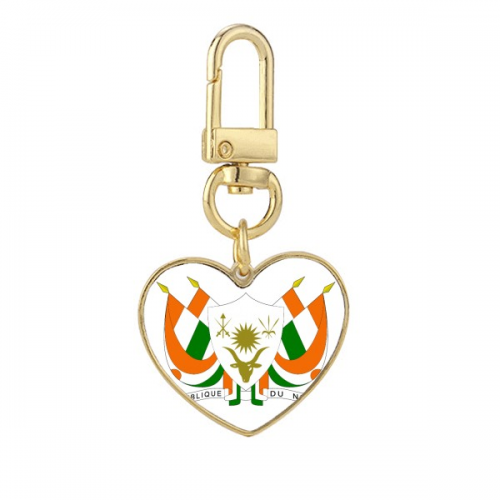niger afnational emblem gold heart keychain metal keyring holder