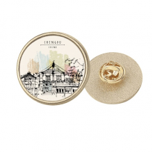 A Little Hub in Chengdu of China Round Metal Golden Pin Brooch Clip