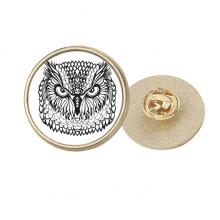 Big Eyes Owl Bird Animal Portrait Sketch Round Metal Golden Pin Brooch Clip