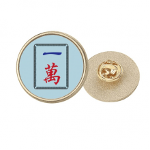Mahjong Million 1 Tiles Pattern Round Metal Golden Pin Brooch Clip