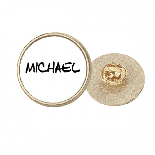 Special Handwriting English Name MICHAEL Round Metal Golden Pin Brooch Clip