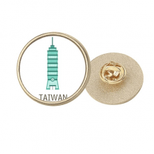 Taiwan Attractions 101 Building Travel Round Metal Golden Pin Brooch Clip