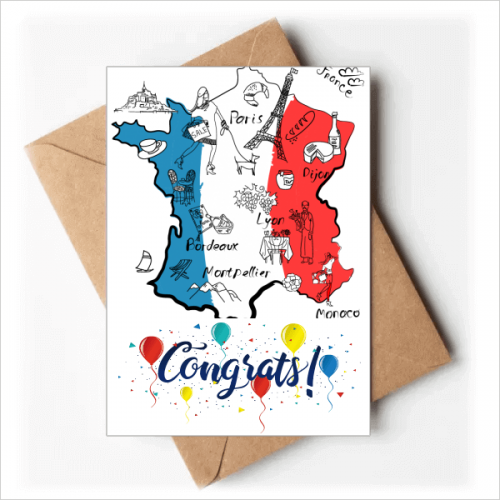 Map City France Landmark National Flag Wedding Cards Congratulations Greeting Envelopes