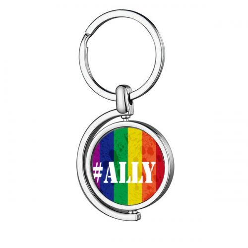 Ally LGBT斑驳彩虹支持 旋转钥匙扣金属钥匙圈环