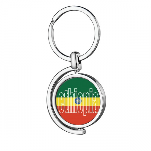 Ethiopia Country Flag Name Rotating Keychain Metal Keyring Holder