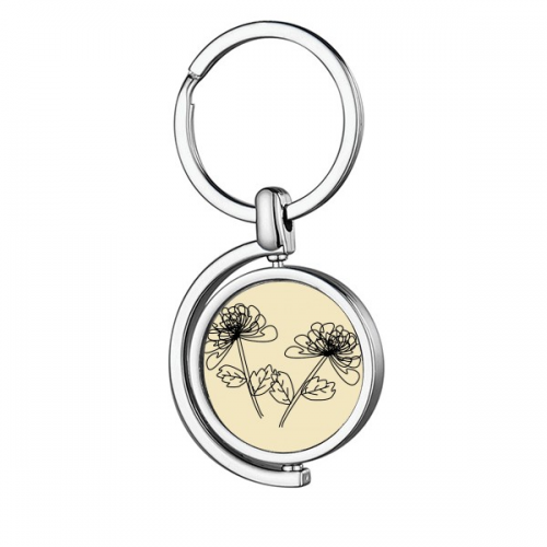 Hand Drawn Chrysanthemum Line Illustration Rotating Keychain Metal Keyring Holder