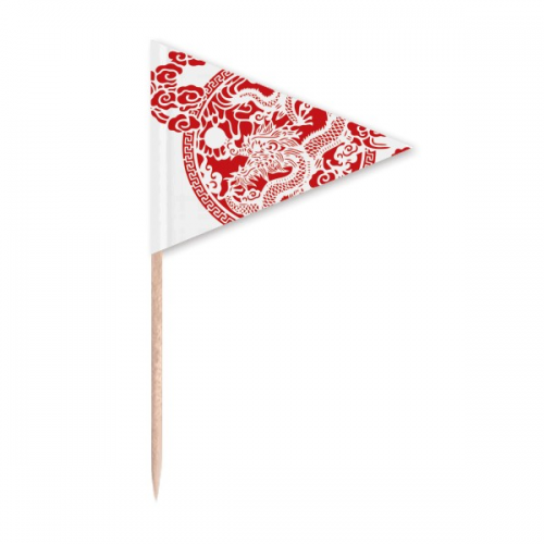 Chinese Red Dragon Animal  Toothpick Triangle Cupcake Toppers Flag
