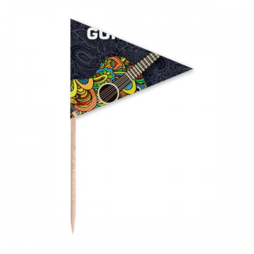 Guitar Music Instrument Pattern Design Toothpick Triangle Cupcake Toppers Flag
